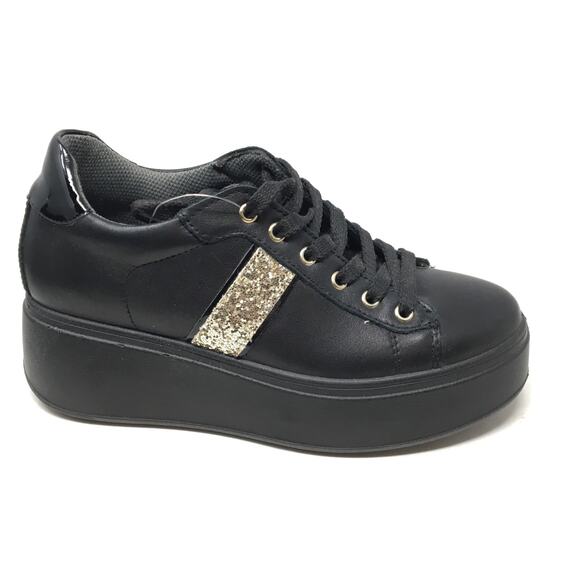 Amazon.com | IGI&CO 5659600 Soft Black Nappa Leather Sport  IGI & Co Women\'s Black Leather Sneakers Silver Sparkle Stripe Women\'s Size 37
